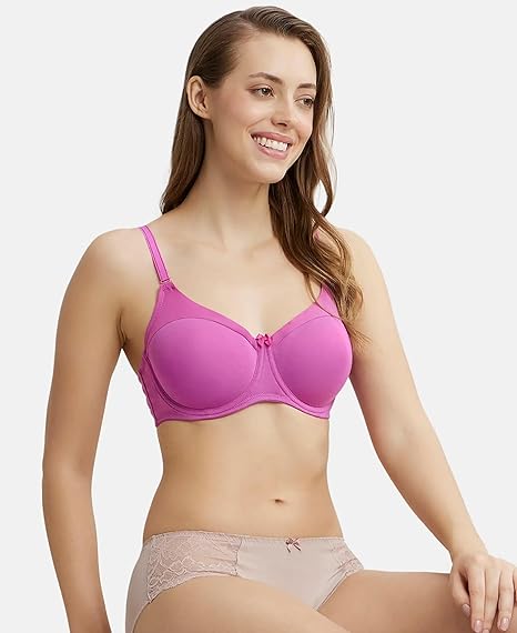 Jockey FE38 Women’s Underwired Padded Cotton T-Shirt Bra – Full Coverage with Stylised Mesh Panel